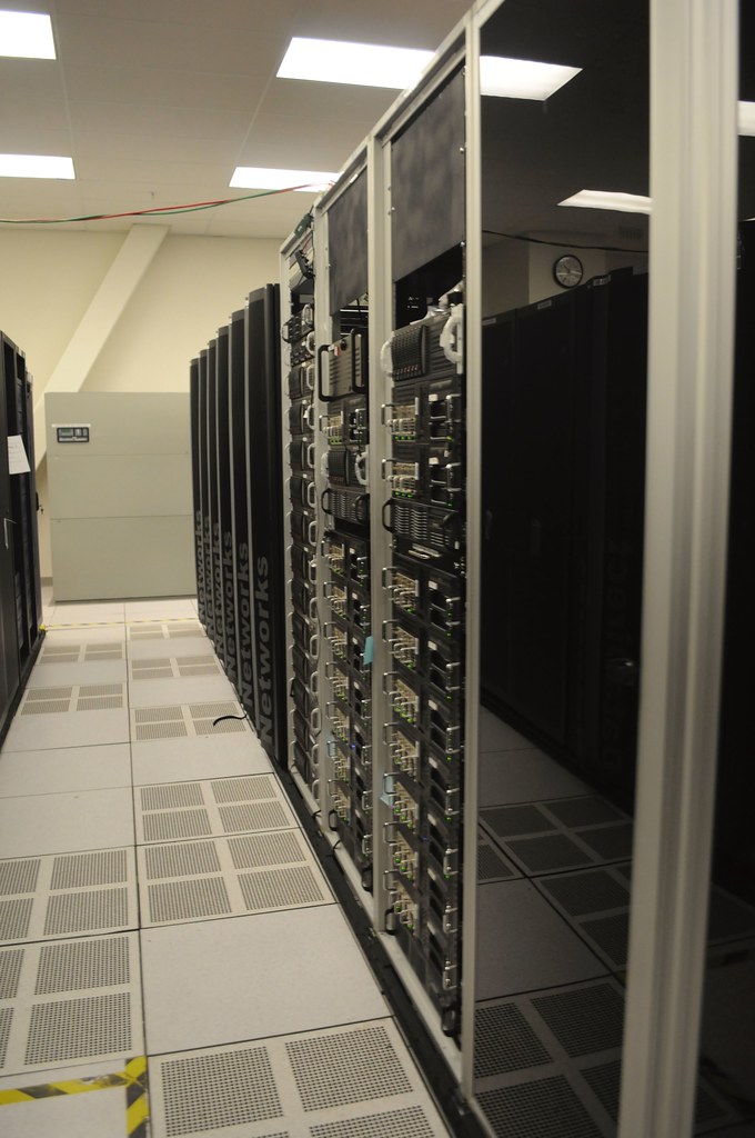Rows of server racks in a data centre environment